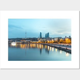 Baku city Caspian Sea Boulevard at sunset time Posters and Art